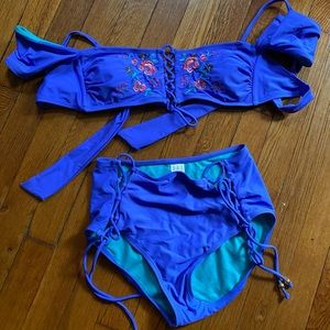Blue two piece swimsuit